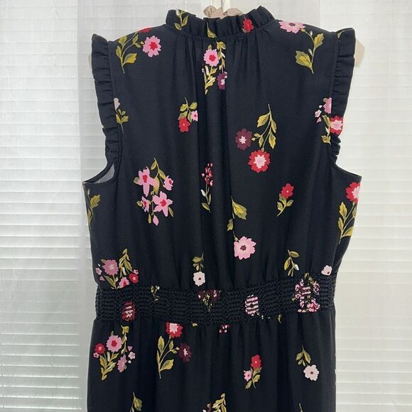 kate spade L Ma Cherie In Bloom Black Floral Smocked Waist Tiered A Line Dress - Picture 9 of 16